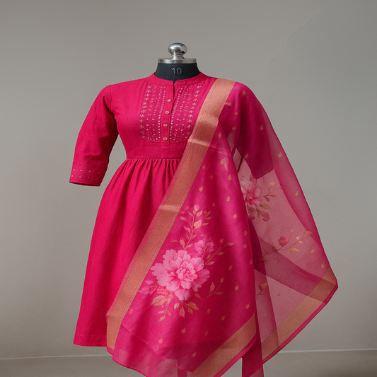 New launch 🎀 Pure Cotton Chudithar set   with full neck work